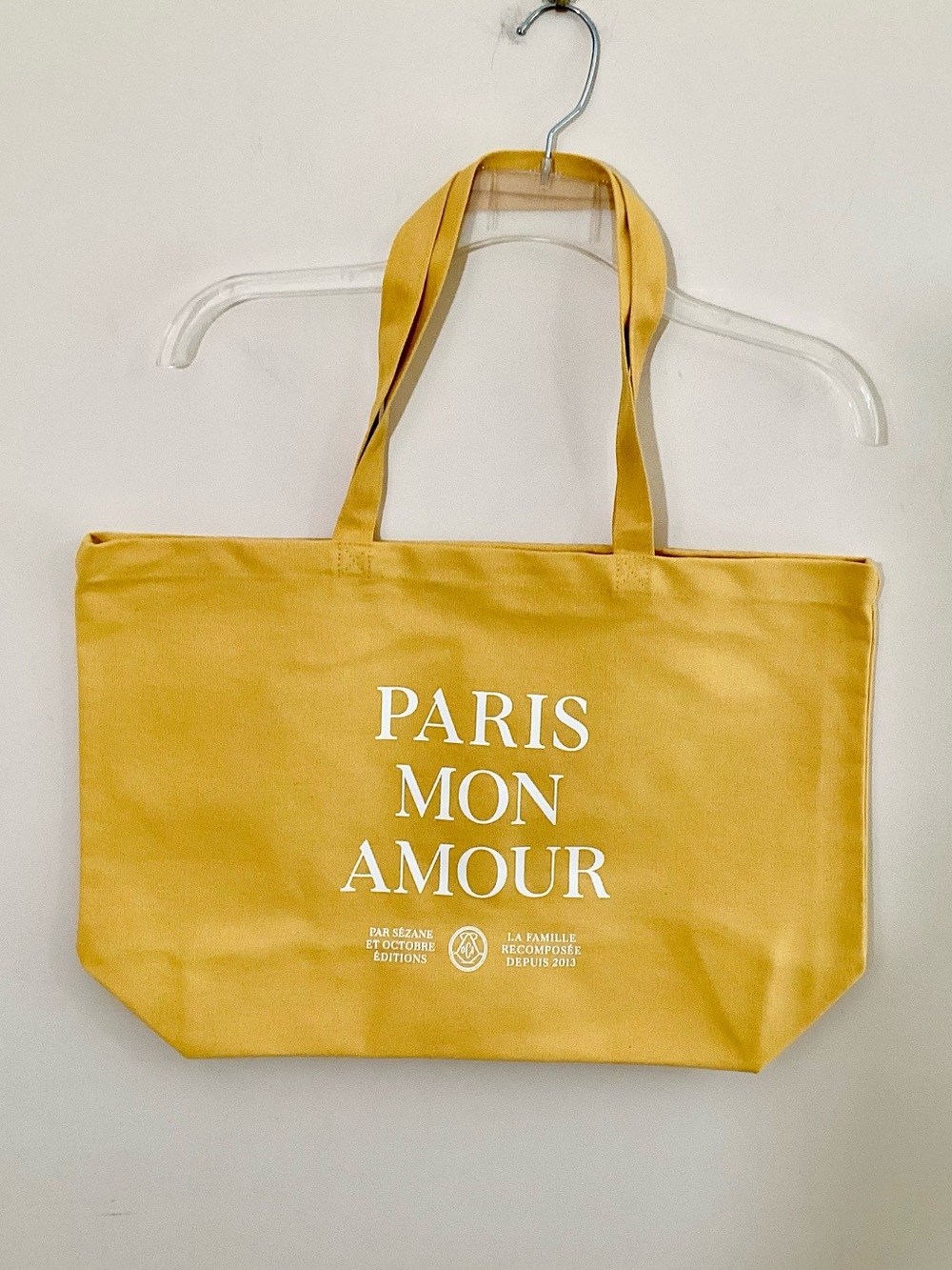 NEW Sezane Yellow Canvas 'Paris Mon Amour' Tote Bag